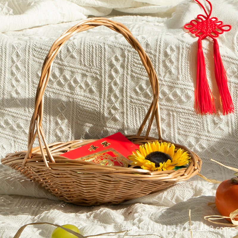 Flower Basket, Straw Woven Rattan Wicker, Hand-Woven Flower Arrangement Basket, Portable Storage Basket, Fruit Picking Basket - Image 2